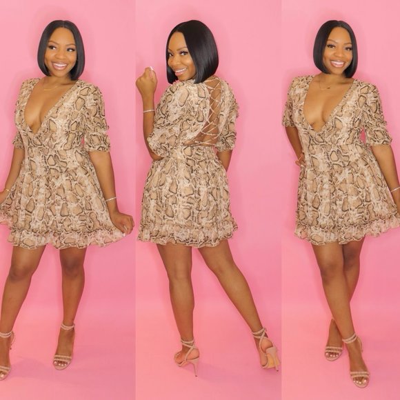 Bougie University Dresses & Skirts - So Dainty Snake Print Ruffle Dress - BOUTIQUE